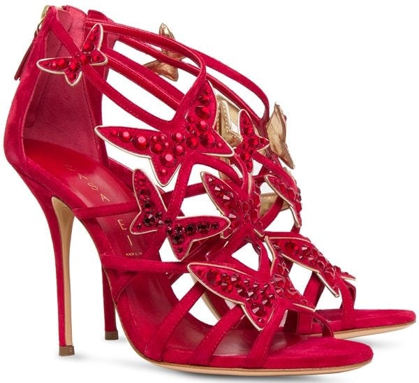 Casadei Evening Sandals with a Three-Dimensional Sculpture Effect of Intarsia Butterflies