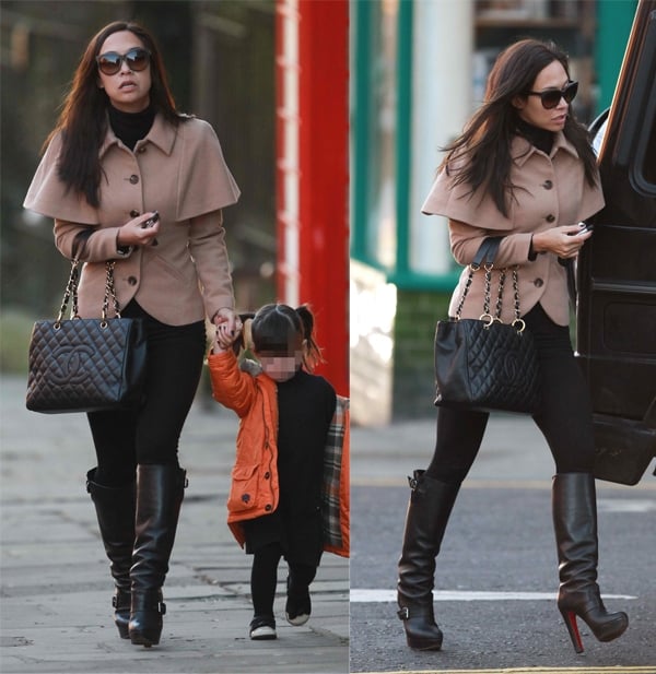 Myleene Klass looking tired while out and about with her daughter, Hero, near her home in Basildon, United Kingdom, on January 10, 2014