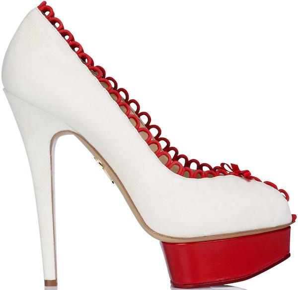 Charlotte Olympia "Daphne" Pumps in White Suede