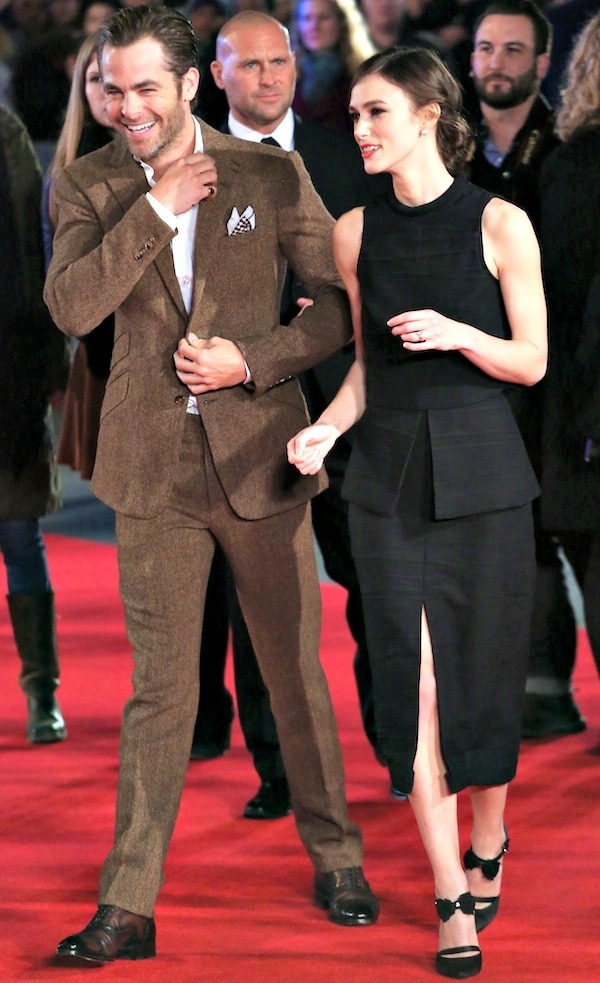 Keira Knightley with co-star Chris Pine at the premiere of 'Jack Ryan: Shadow Recruit'