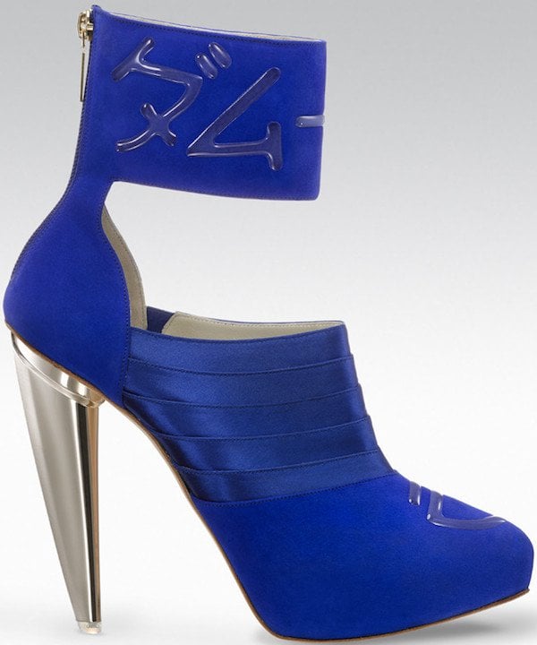 Gio Diev Ankle-Cuff Booties in Blue Suede