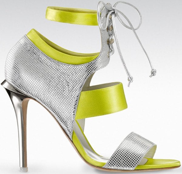 Gio Diev "Melbourne" Open-Toe Booties in Yellow and Silver