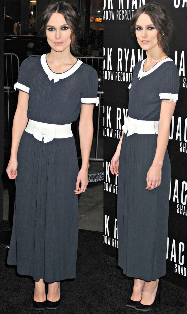 Keira Knightley in a lovely navy-and-white number from Chanel