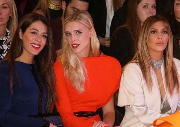 Sofia Essaidi, Gaia Weiss, and Kim Kardashian sitting next to each other at the Stephane Rolland show during Paris Fashion Week in France on January 21, 2014