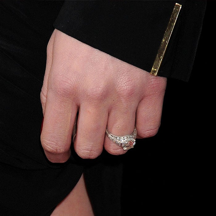 A closeup shot of Amber Heard's engagement ring