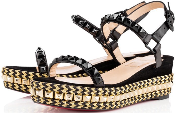 Christian Louboutin Cataclou 60 embellished suede and leather wedge sandals black suede