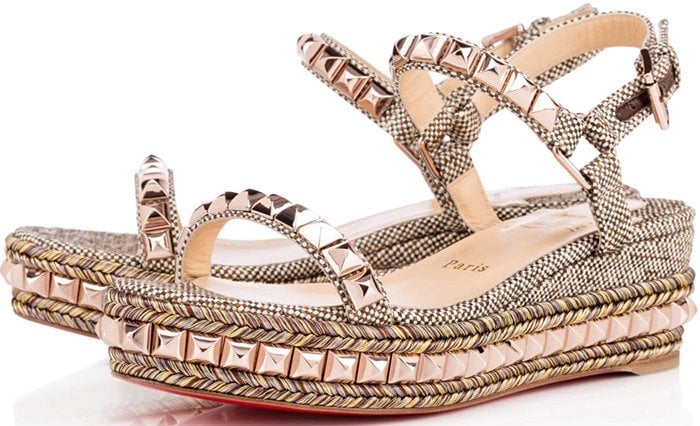 Christian Louboutin Cataclou 60 embellished suede and leather wedge sandals