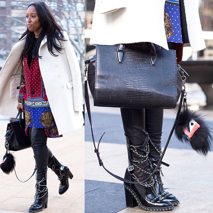 Chanel chained loafer boots with leather pants
