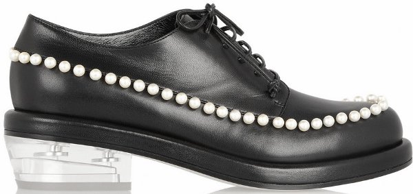 Simone Rocha Faux pearl-embellished leather brogues
