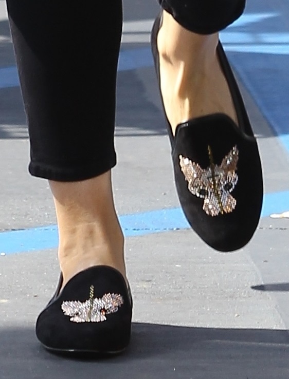 A closer look at Heidi's crystal-detailed loafers