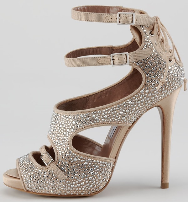 Tabitha Simmons "Bailey" Crystallized Cutout Lace-Up Sandals