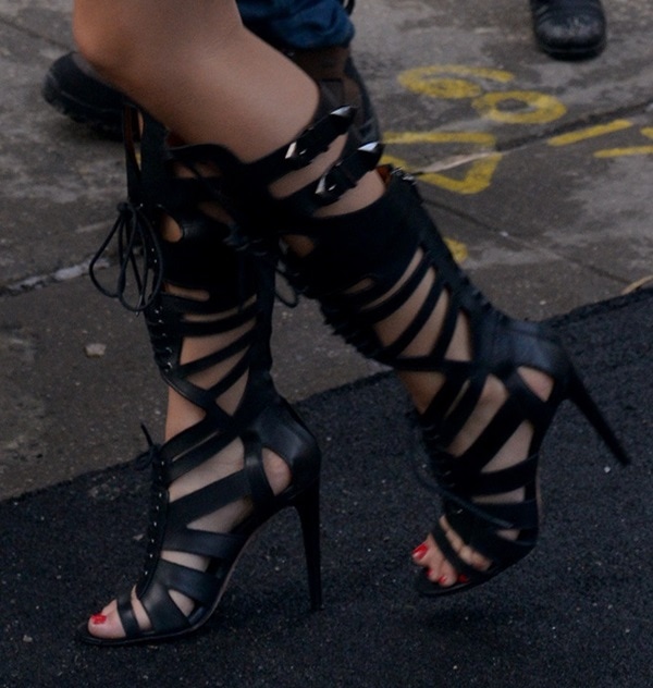 Victoria Justice wearing Rebecca Minkoff gladiator sandals