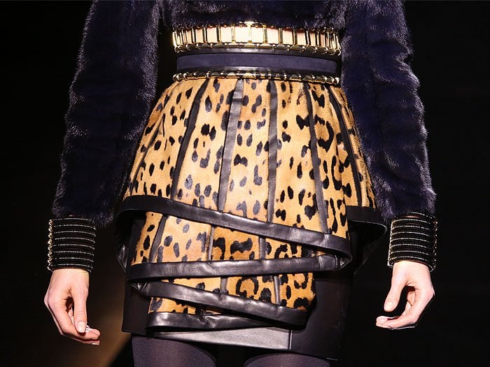 Detail of a folded leopard-printed skirt