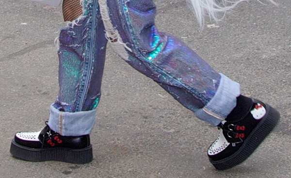 Lady Gaga wearing Hello Kitty x T.U.K. mondo-sole creepers