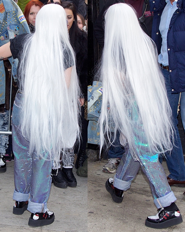 Lady Gaga wearing a long white wig while out in Midtown Manhattan, New York City, on March 27, 2014