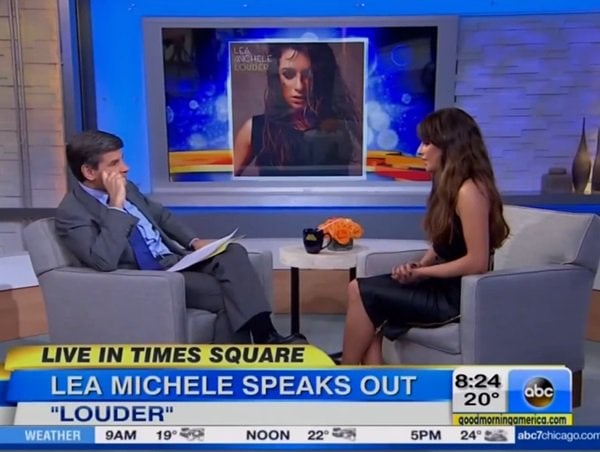 George Stephanopoulos and Lea Michele on the set of Good Morning America in New York City on March 5, 2014