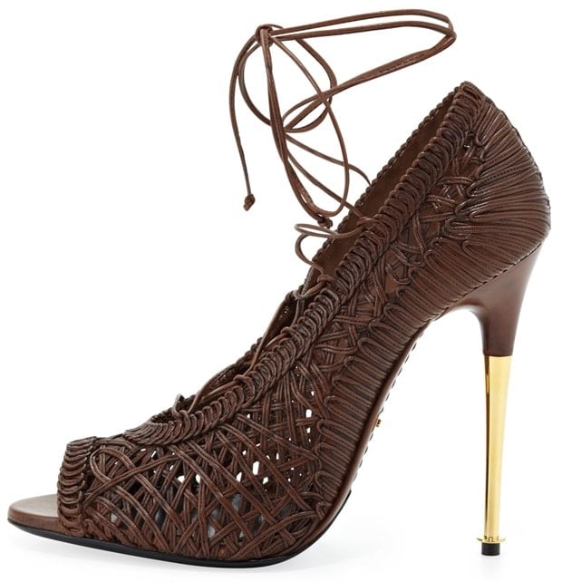 Tom Ford Woven Nappa Lace-Up Pumps