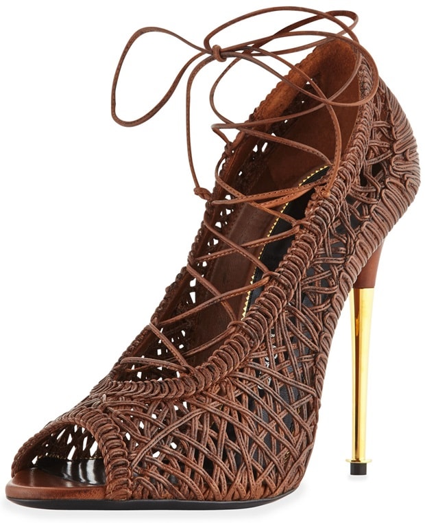 Tom Ford Woven Nappa Lace-Up Pumps