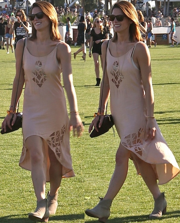 Ashley Greene in a blush-colored tank dress from Free People