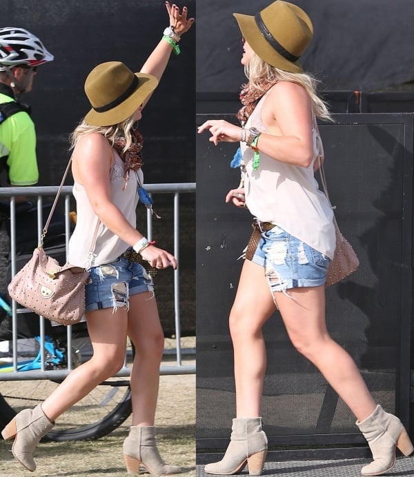 Hilary Duff in a sleeveless top paired with distressed boyfriend shorts