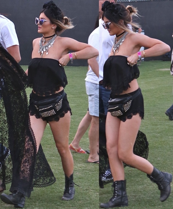 Kylie Jenner in a two-piece outfit from Milk the Goat at the 2014 Coachella Valley Music and Arts Festival