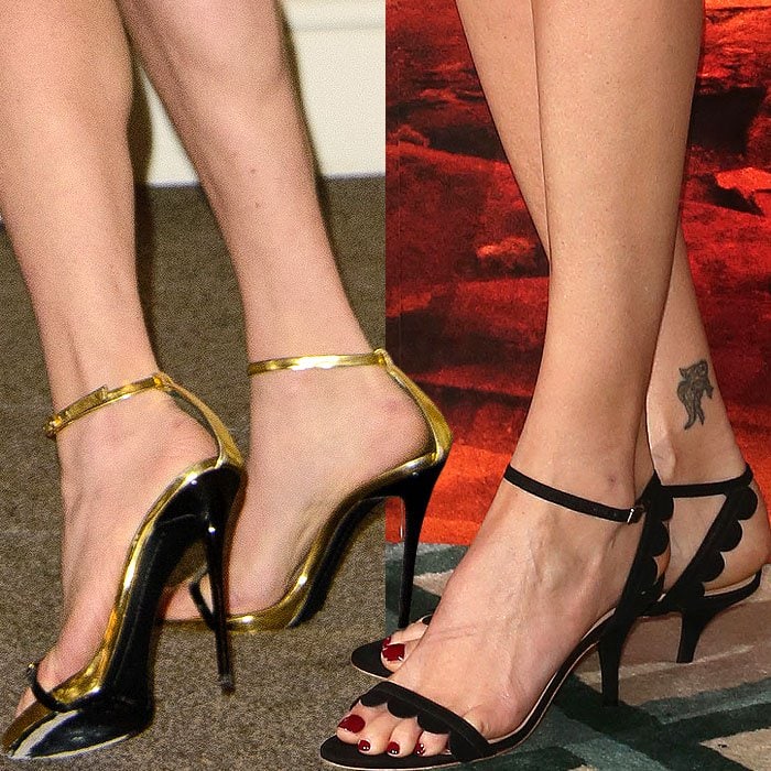 Giuseppe Zanotti skinny-strap sandals on Amanda Seyfried and Loeffler Randall 'Lillit' sandals on Charlize Theron