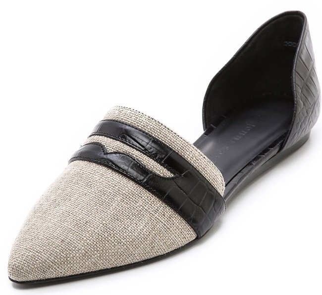 Penny Loafer D'Orsay Flats in Woven Natural/Black