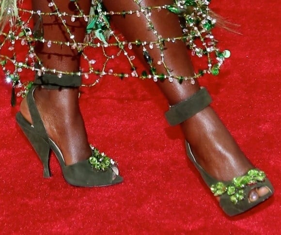 Lupita Nyong'o taking huge risks with her strange Prada outfit at the 2014 Met Gala held at the Metropolitan Museum of Art in New York City on May 5, 2014