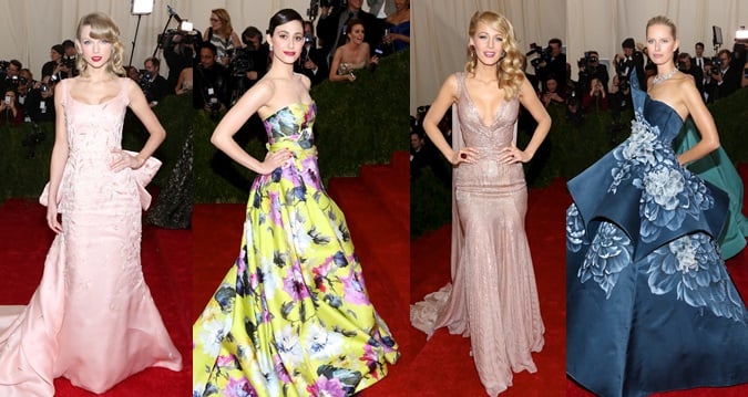Taylor Swift, Emmy Rossum, Blake Lively, and Karolina Kurkova scoring high fashion-wise on the red carpet of the 2014 Met Gala <em>held at the Metropolitan Museum of Art in New York City on May 5, 2014