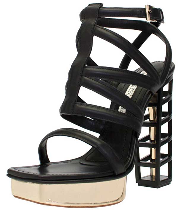 Gianmarco Lorenzi Strappy Cage Sandals in Black/Gold