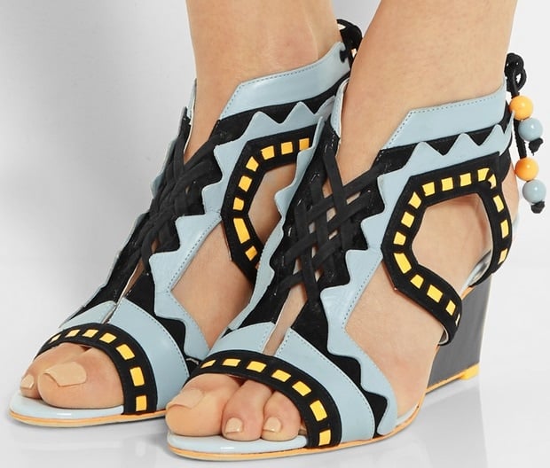Sophia Webster Riko cutout leather and suede wedge sandals
