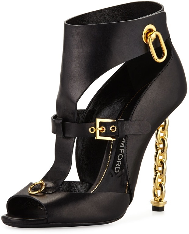 Tom Ford Women's Buckled Chain-Heel Cutout Sandals in Black