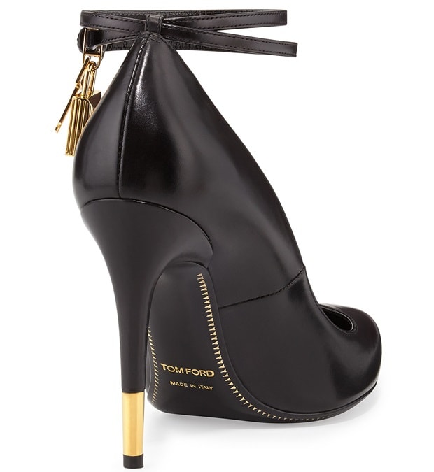 Tom Ford Padlock Ankle-Wrap Leather Pumps in Black