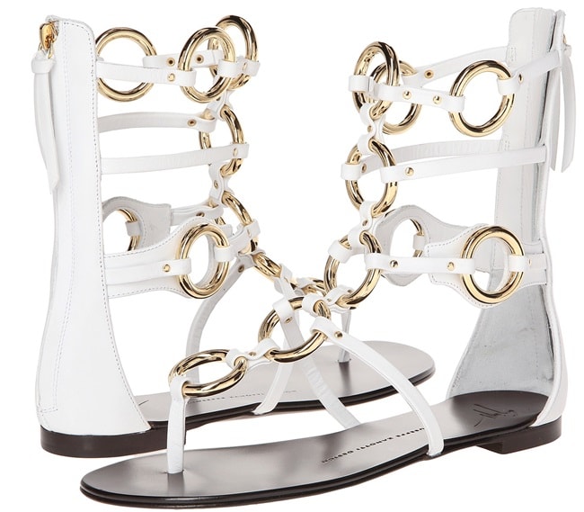 Giuseppe Zanotti Gold-Ring Flat Gladiator Sandals