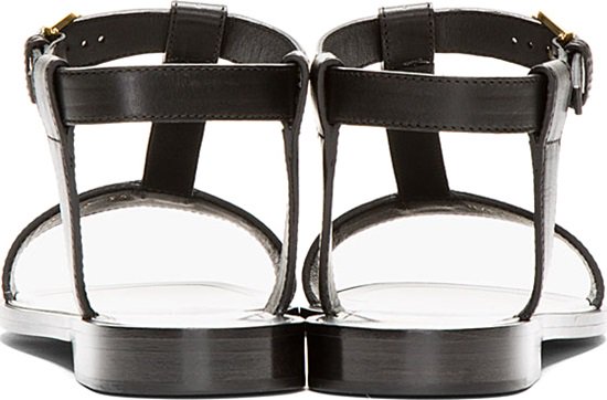 Saint Laurent Black Leather Nu Pieds T-Strap Sandals