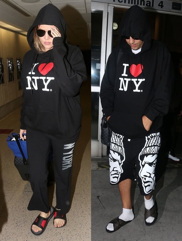 Khole Kardashian and French Montana arriving into Los Angeles International Airport (LAX)