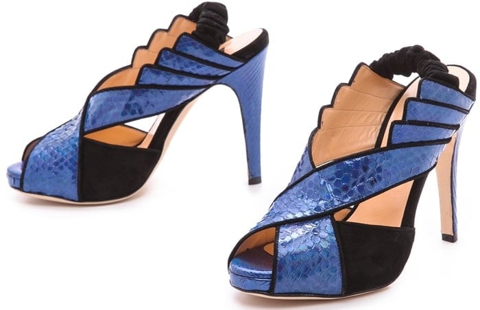 Chrissie Morris Tellier Holographic Python Sandals Blueblack