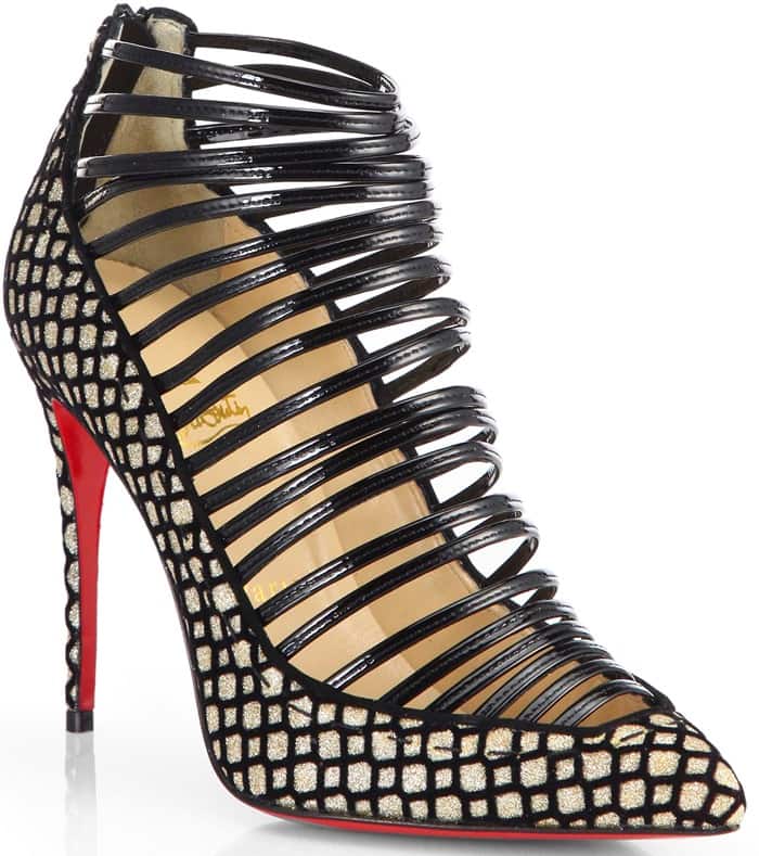 Christian Louboutin Gold Gortik Glittered Patent Leather Ankle Boots