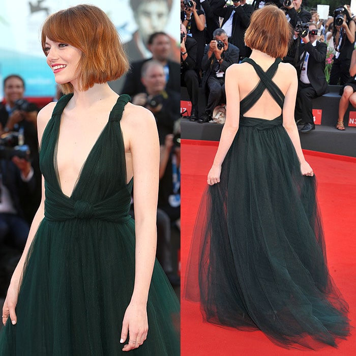 More angles of Emma Stone's new hairdo and Valentino fall 2014 couture tulle gown