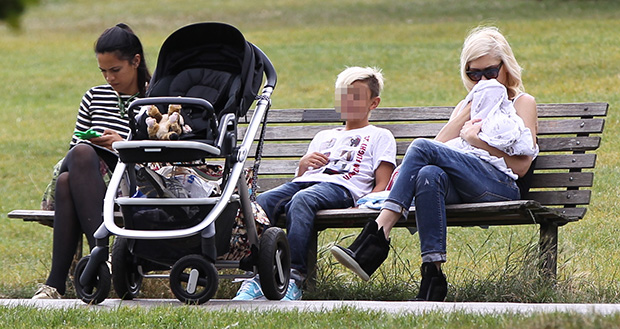 Gwen Stefani and family at a park in London, England, on August 2, 2014