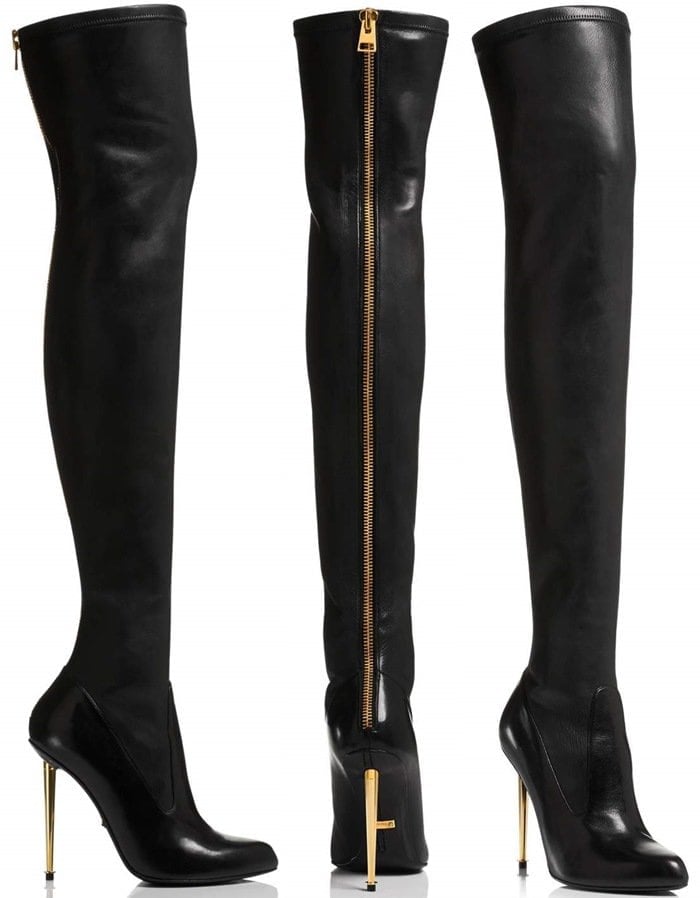 Nappa Stretch Leather Metal Stiletto Over-The-Knee Boot