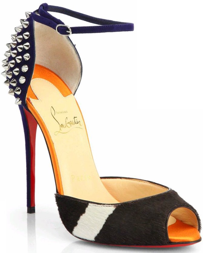 Christian Louboutin "Pina Spike" Calf-Hair & Suede Open-Toe Sandals in Multicolor