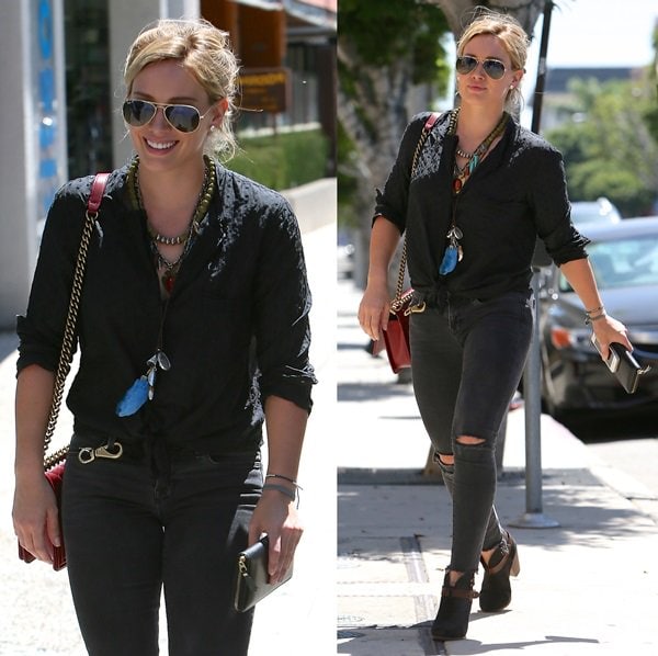 Hilary Duff was seen shopping in West Hollywood wearing all-black with her favorite Rag & Bone "Harrow" boots
