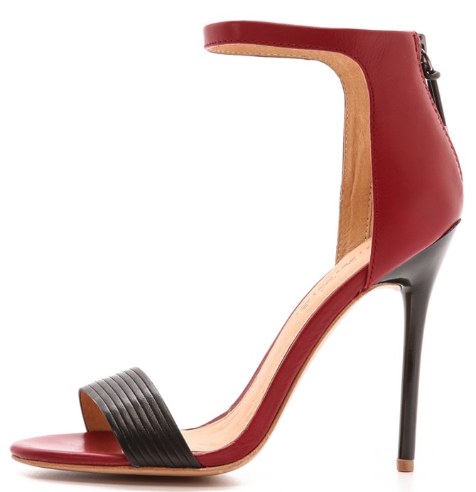 Ridges accent the slim vamp on these two-tone L.A.M.B. sandals