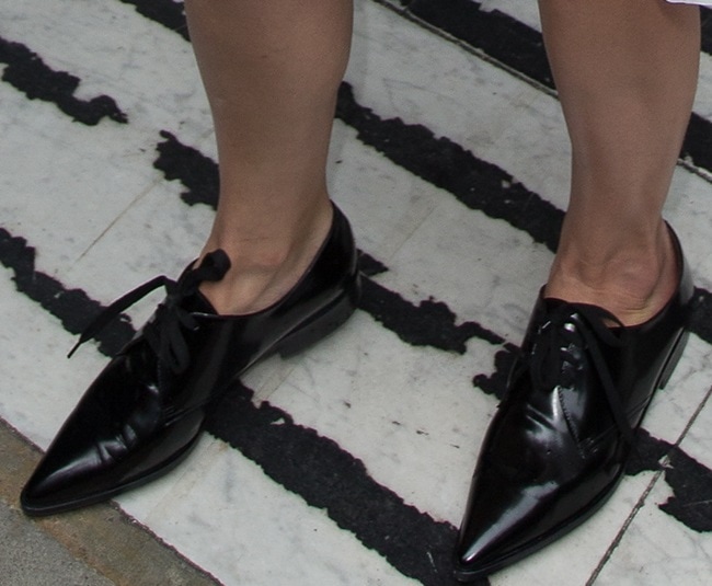 A closer look at Rosamund's pointy oxford lace-ups