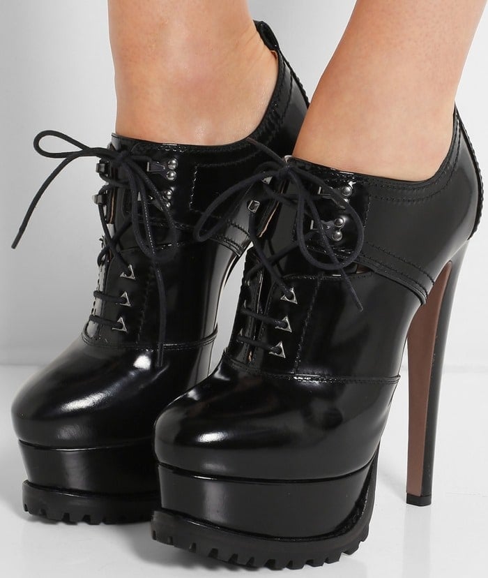 Alaia Lace-up patent-leather ankle boots