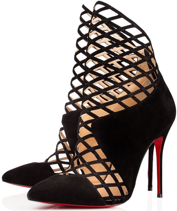 Christian Louboutin Mrs Bouglione Suede Cage Ankle Boots