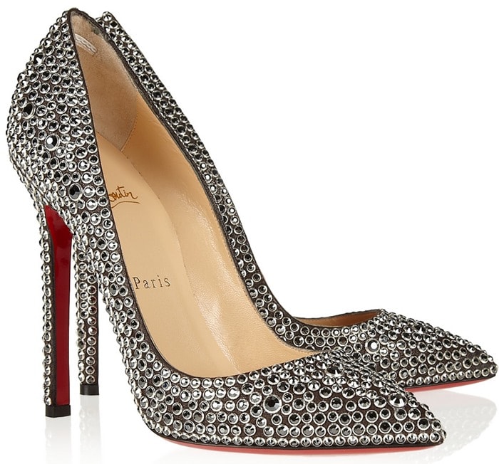 Christian Louboutin Silver Pigalle 120 Crystalembellished Suede Pumps