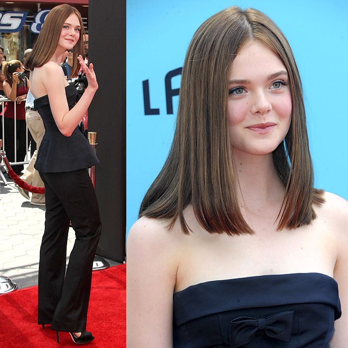 Elle Fanning debuting her new brunette hairdo at the red carpet at the premiere of The Boxtrolls at Universal CityWalk in Universal City, California, on September 21, 2014