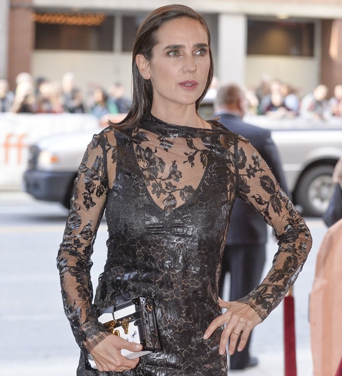 Jennifer Connelly in a sheer black dress at the premiere of her latest film 'Shelter' 